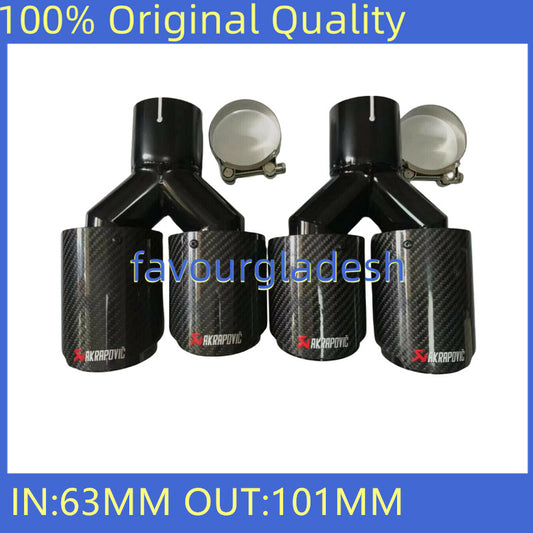 2PCS ID:2.5 63mm OD:4.0 101mm Akrapovic Carbon Fiber Exhaust Tip Dual Pipe