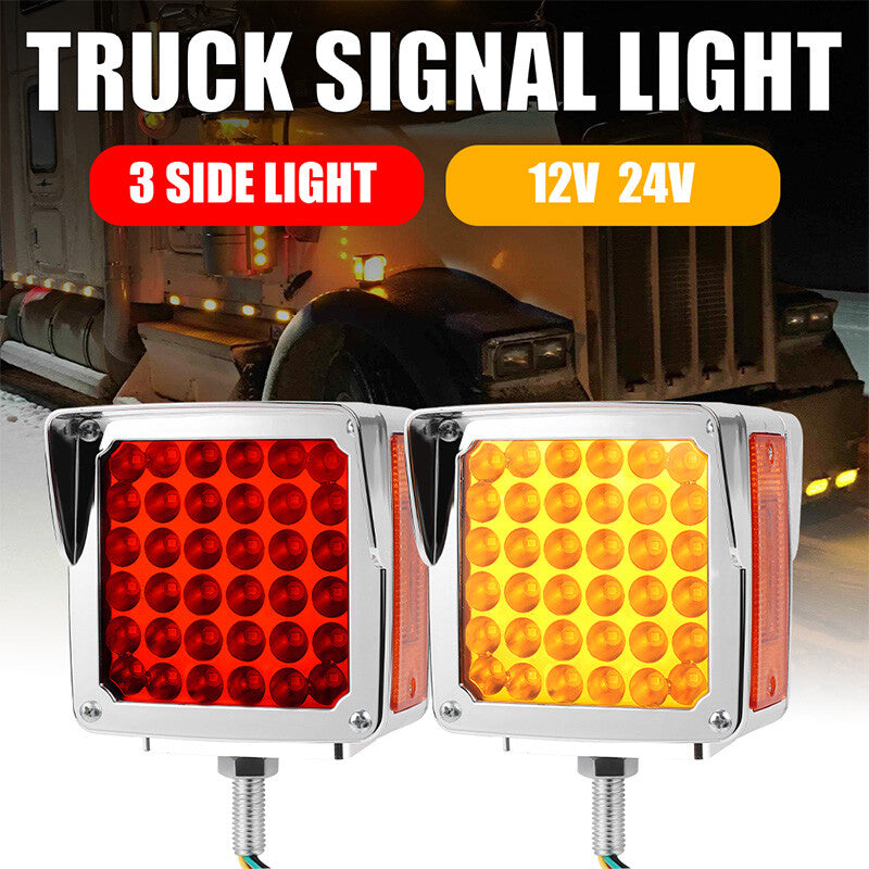 2X Amber+Red Square 78-LED Double Face Stud Mount Fender Turn Brake Tail Lights