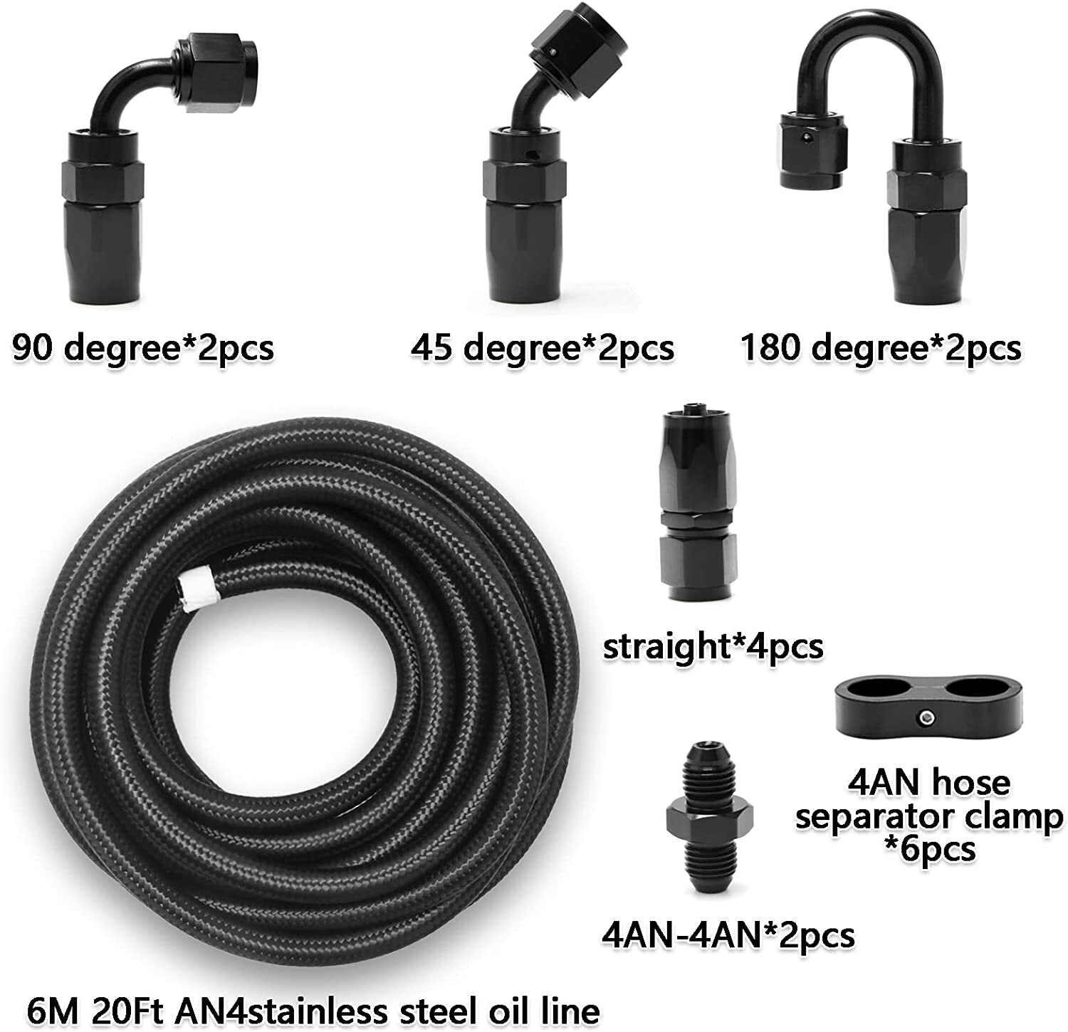 20-foot 4AN black nylon and stainless steel braided fuel hose fuel line