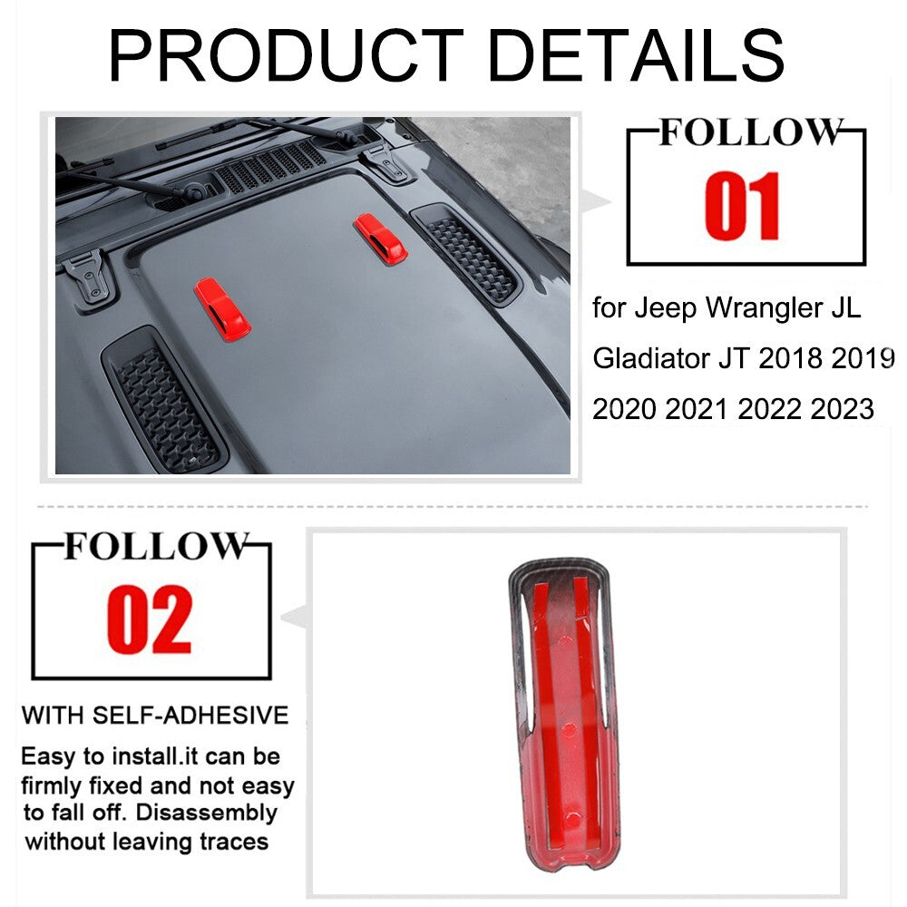 2x Engine Hood Hinge Cover Trim for Jeep for Wrangler JL Gladiator JT 2018-2023 Red