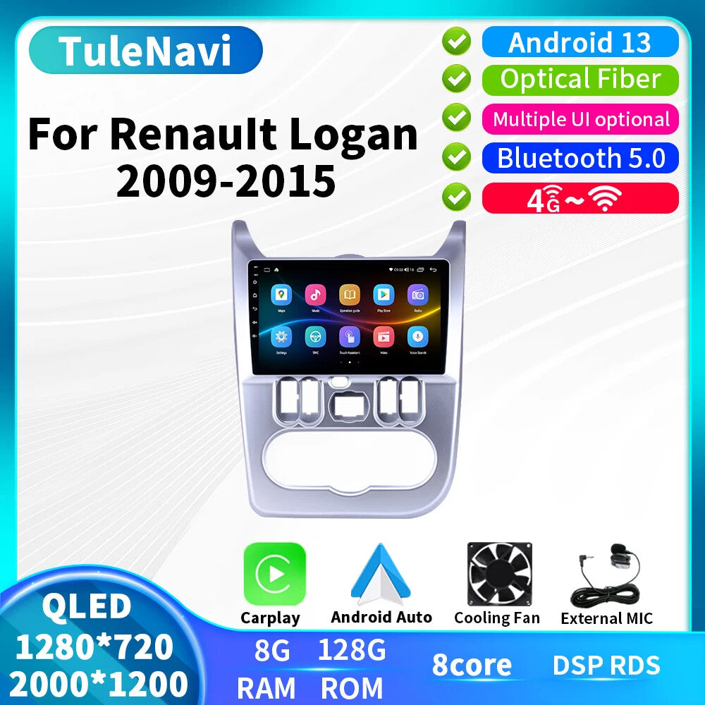 for Renault Logan Sandero 2009-2015 GPS Carplay Stereo Car Radio Player Screen