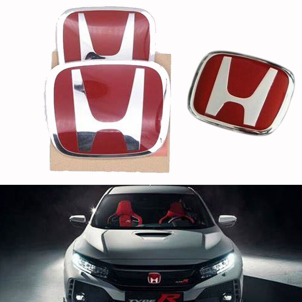 3PC Front Rear Steering Emblem Red H Badge for CIVIC SEDAN 2006-2015 4Door NEW
