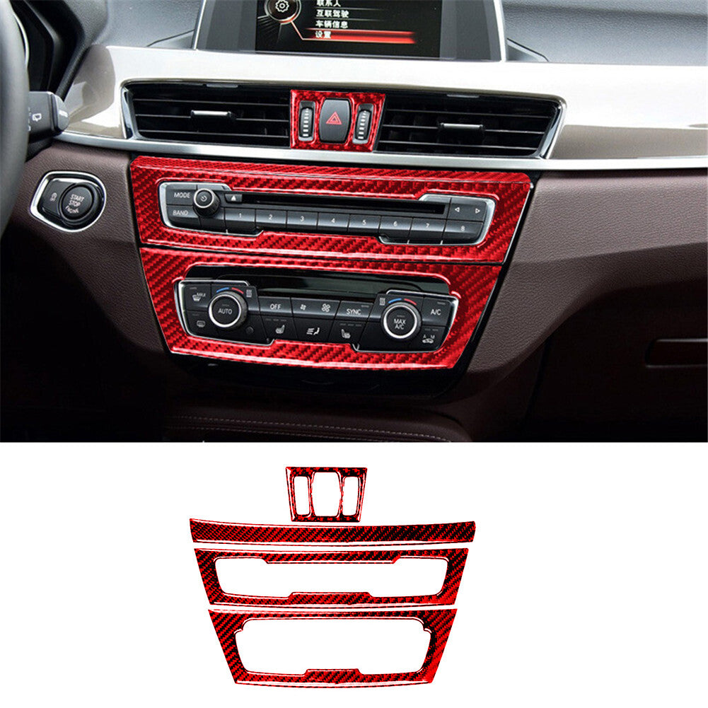 4x Red Carbon Fiber Air Conditioner Control Panel Trim for Bmw X1 F48 2016-2018