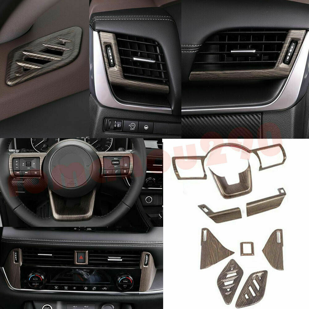 9 for Nissan Rogue 2021-2023 Wood Grain ABS Inner Dashboard Decor Kit Cover Trim