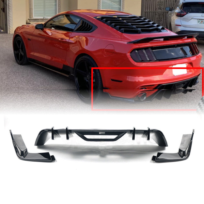 Rear Bumper Diffuser Splitter Glossy Black for Ford for Mustang 2015-2017 HN Style