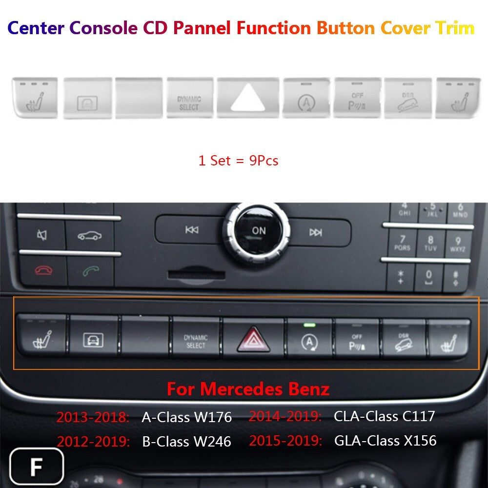 9x for Mercedes-Benz W176 W246 C117 X156 Car CD Panel Function Switch Cover Trim