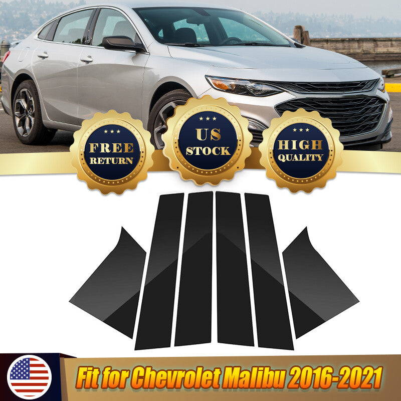 for Chevrolet Malibu 2016 - 2021 6-Piece Window and Door Trim Cover Kit with Black Pillars