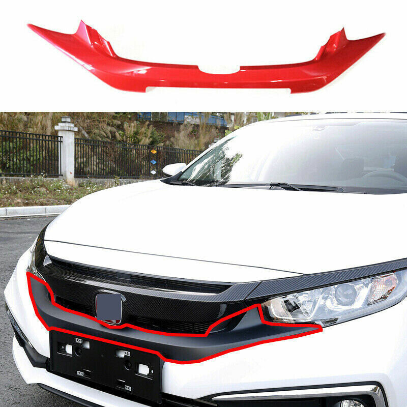 for Honda for Civic Sedan 2019-21 Red ABS Front Lower Mesh Grille Molding Cover Trim