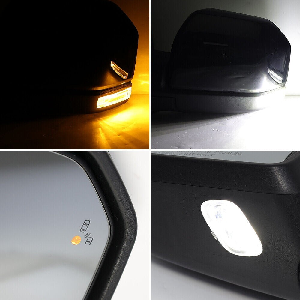Driver's left-side mirror compatible with 2015-2020 for Ford F-150s, power folding, memory blind spot feature.