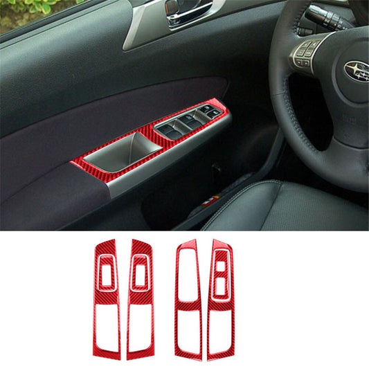 7Pcs Red Carbon Fiber Door Control Cover Trim for Subaru Forester 2009-2013