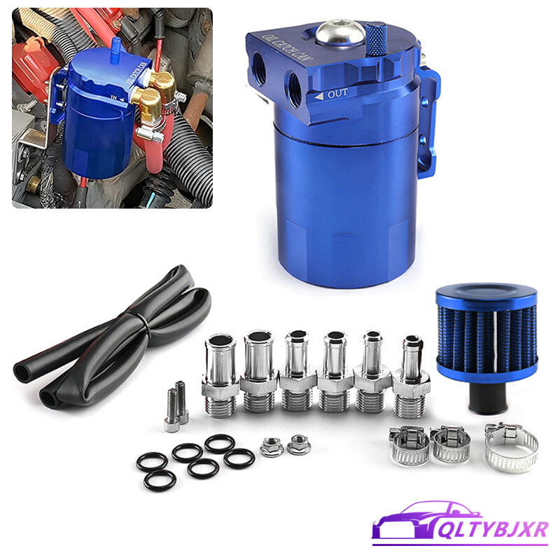 Car Oil Catch Can Kit Reservoir Tank 300ml w/Breather Filter3/8 Fule Line Blue