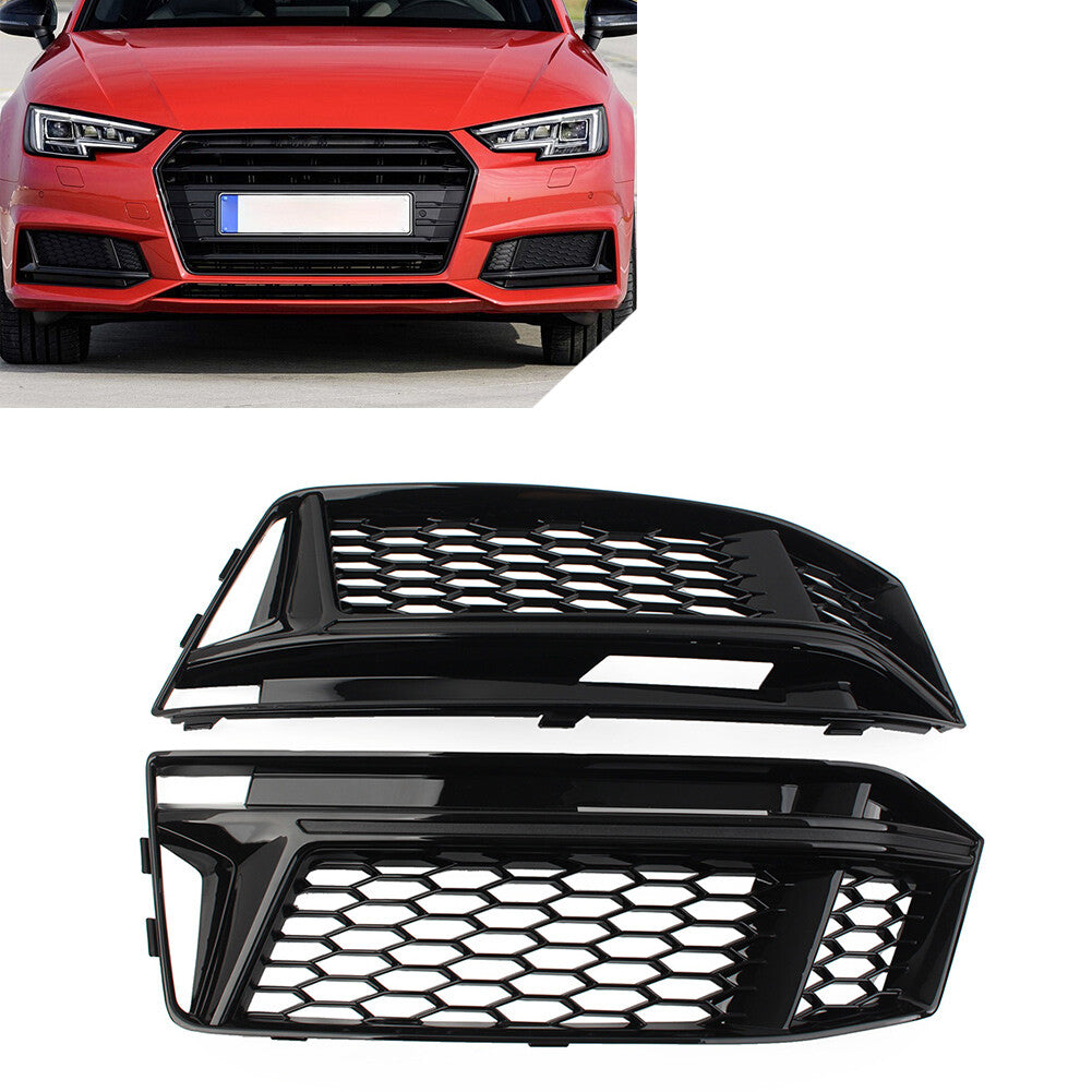 2x Bumper Honeycomb Fog Light Grille Cover for Audi A4 B9 S4 2016-2018