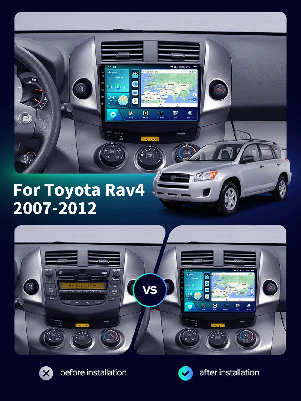 for Toyota RAV 4 2007-2012 Stereo CarPlay Car Radio GPS Multimedia Player Screen