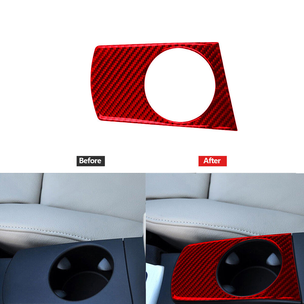 Red Carbon Fiber Water Cup Plate Trim for BMW X3 2004-2010