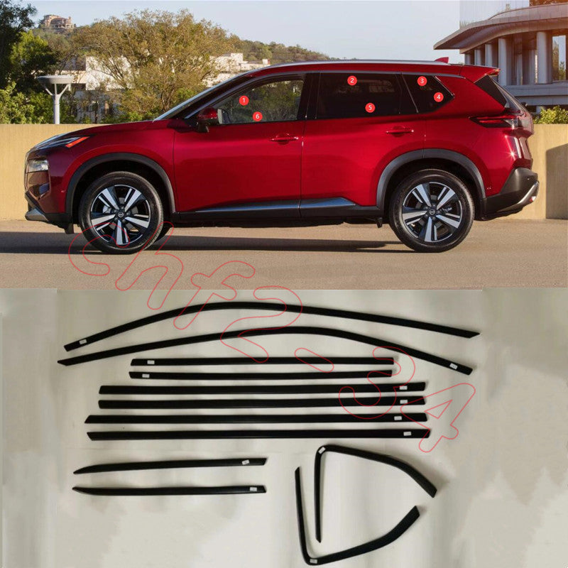 for Nissan Rogue 2021-2023 Glossy Black Car Door Window Frame Sill Molding Trim
