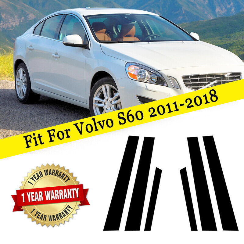 6P Piano Black Pillar Posts Door Window Molding Strip Trim for Volvo S60 2011-18
