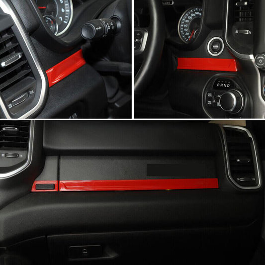 Suitable for 2019-2024 for Dodge for RAM 1500 ABS, Red Dashboard Panel Strip Trim Cover, 4P Trim.