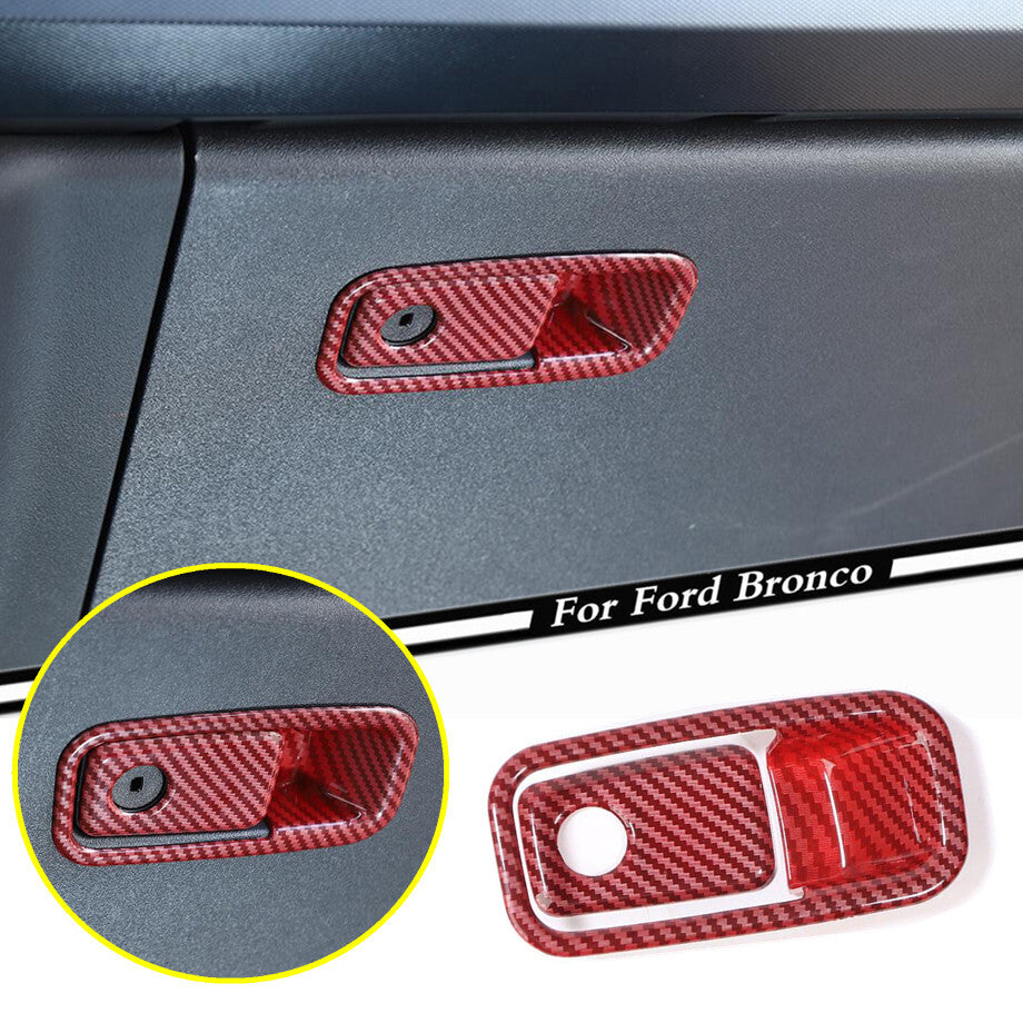 Accessories for Ford for Mustang 21-23: Red Carbon 2P Passenger for Seat Storage Box Handle Trim