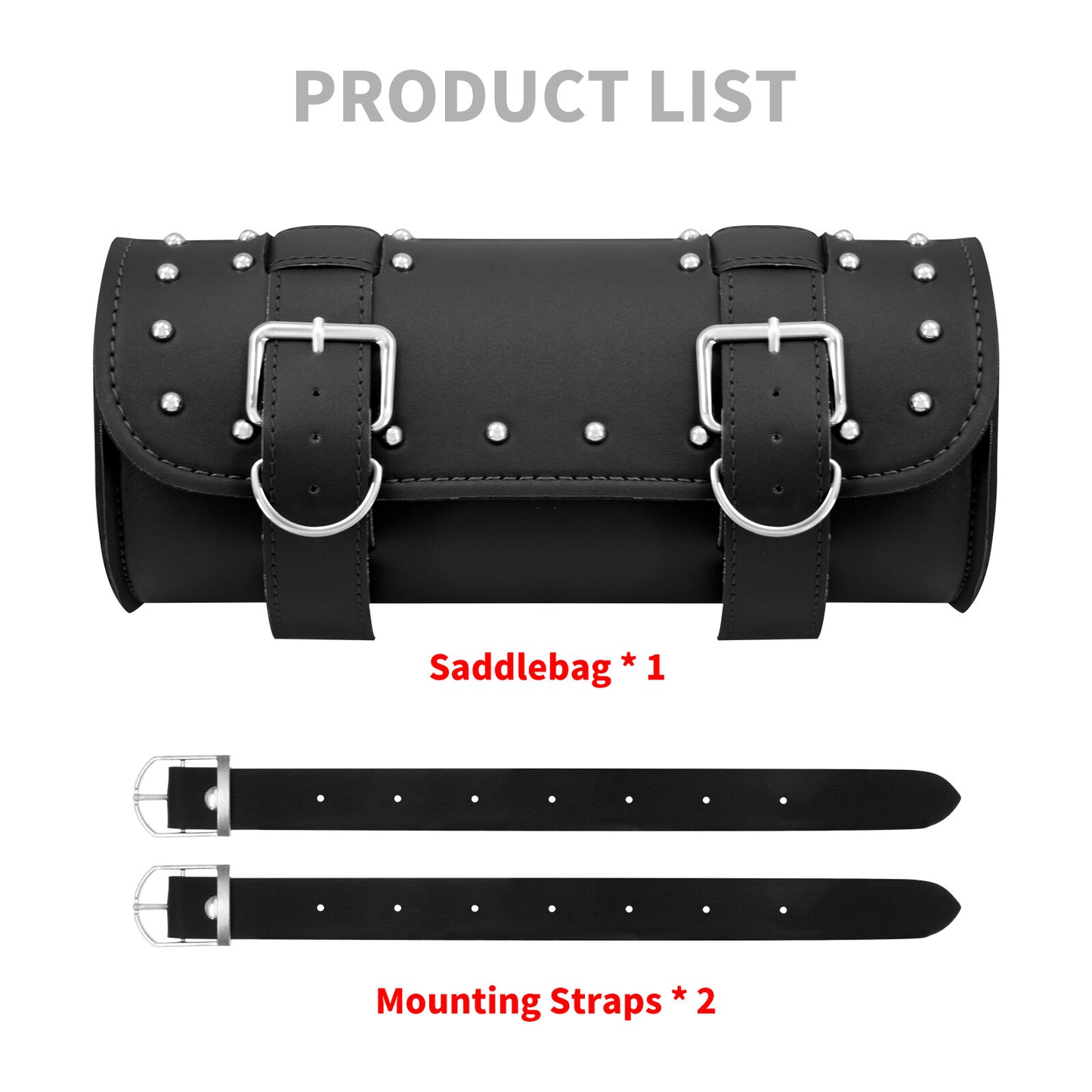 Motorcycle Black Handlebar Sissy Bar Bag Saddlebag Fork Roll Barrel Bag w/ Nails