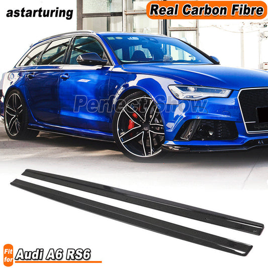 Fit for Audi A6 RS6 C7 13-18 Real Carbon Fiber Side Skirts Extension Lip Spoiler