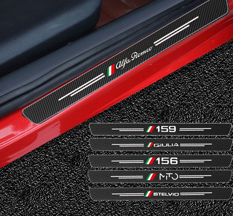 Carbon-plated side fender and window badge decals for Alfa Romeo for Stelvio cars.