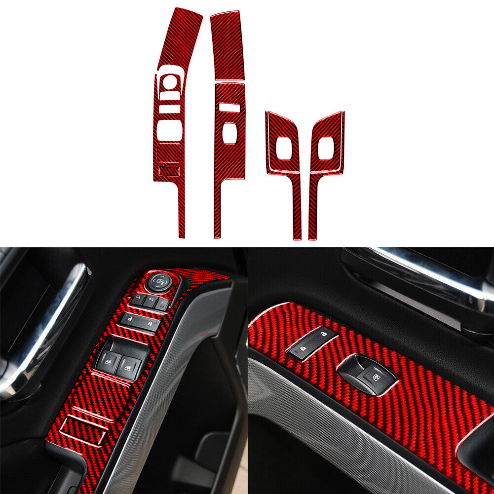 9Pcs Red Carbon Fiber Window Control Trim For Silverado for GMC for SIERRA 2014-2018 -A