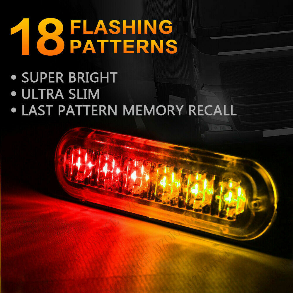 4x 6-LED Red Amber Car Recovery Flashing Grid Beacon Warning Strobe Lights 12V