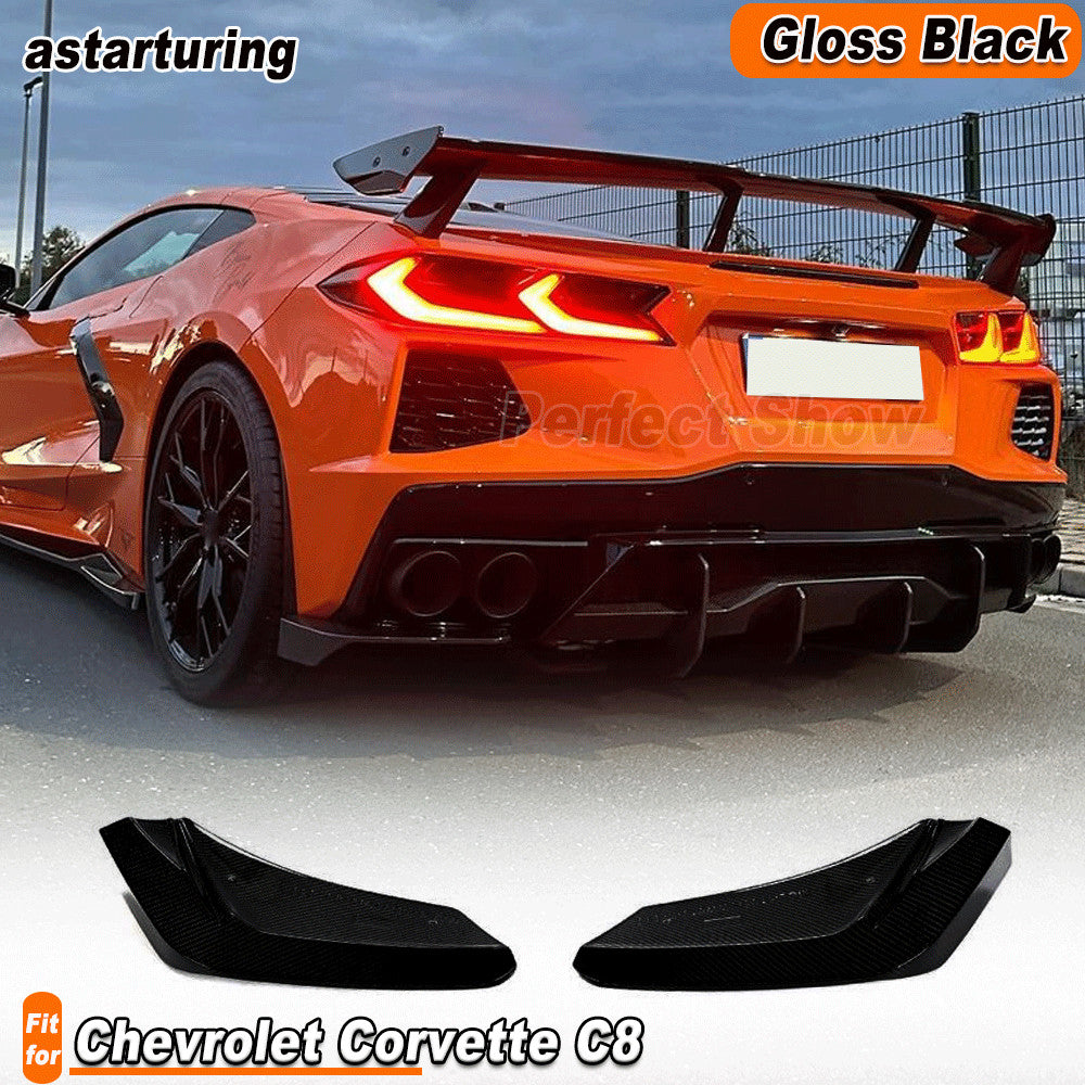for Chevrolet for Corvette C8 Stingray 20-24 Gloss Black Rear Bumper Splitters Fins