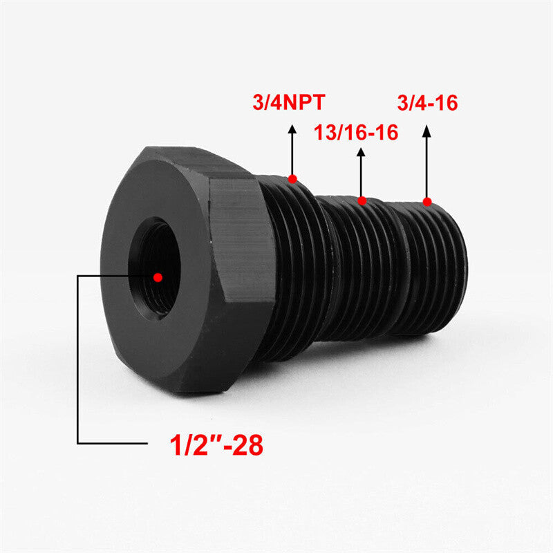 1/2-28 to 3/4-16,13/16-16, 3/4NPT Automotive Threaded Oil Filter Adapter Black