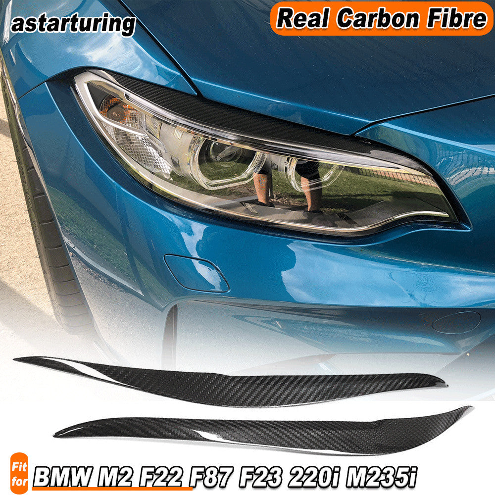 2xCarbon Fiber Headlight Eyebrow Eyelid for BMW M2 F22 F87 F23 220i M235i 14-18
