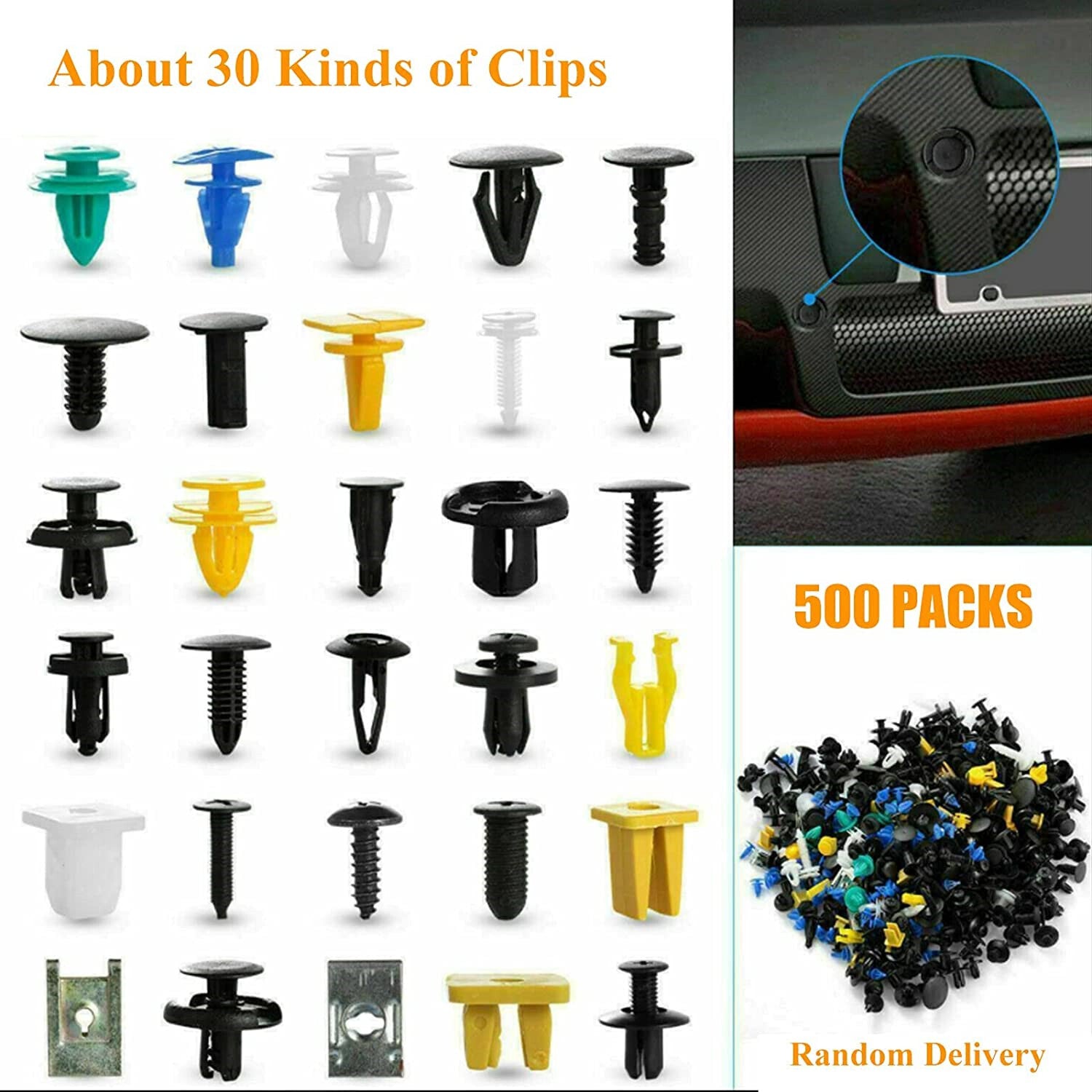 501-piece mixed car fastener clips, bumper fender trim, plastic rivets, car clips