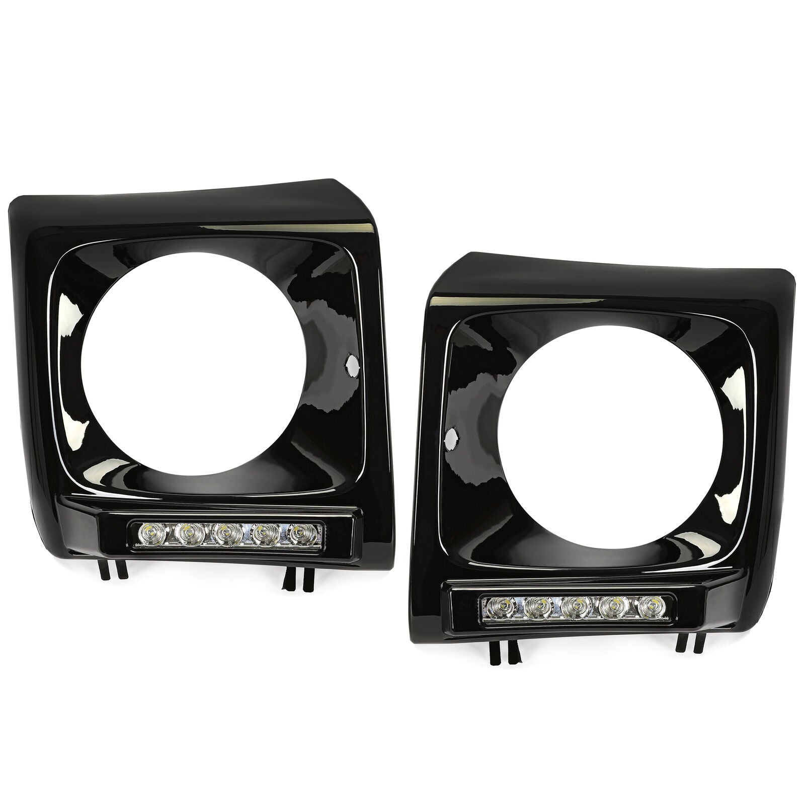 Pair Black Headlight Bezel For 1990-2018 for Mercedes W463 G63 Wagon G500 w/ LED DRL