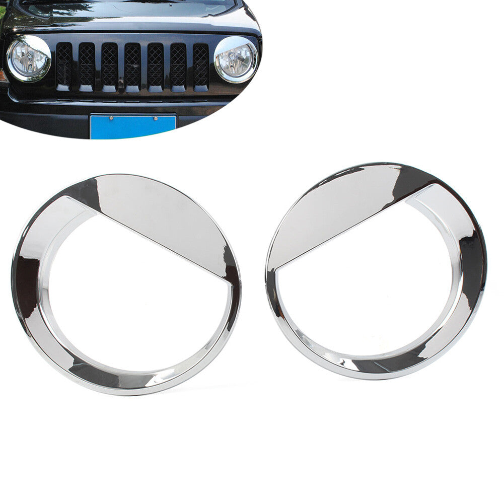Angry Bird Style Front Headlight Cover Trim for Jeep Patriot 2011-2017 Chrome
