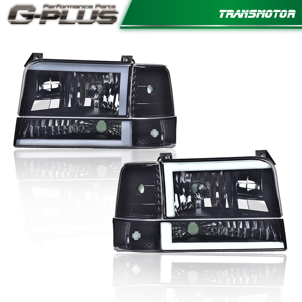 Suitable for 92-96mm F150 F250 dual LED smoke/transparent headlamp + black frame on lamp door