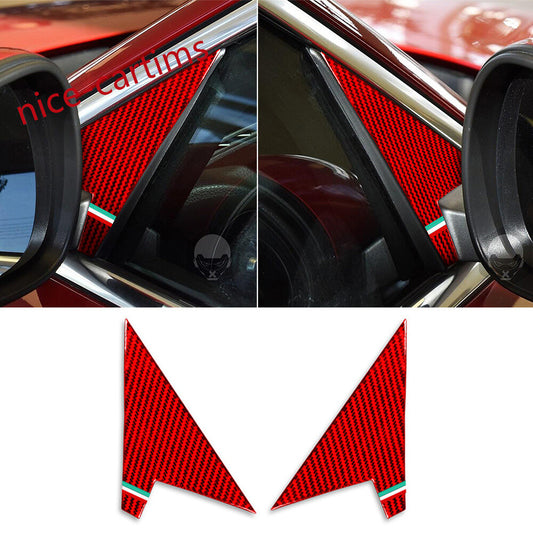 Red Carbon Rearview Mirror A-pillar Panel Cover for Alfa Romeo Giulia 2017-2021