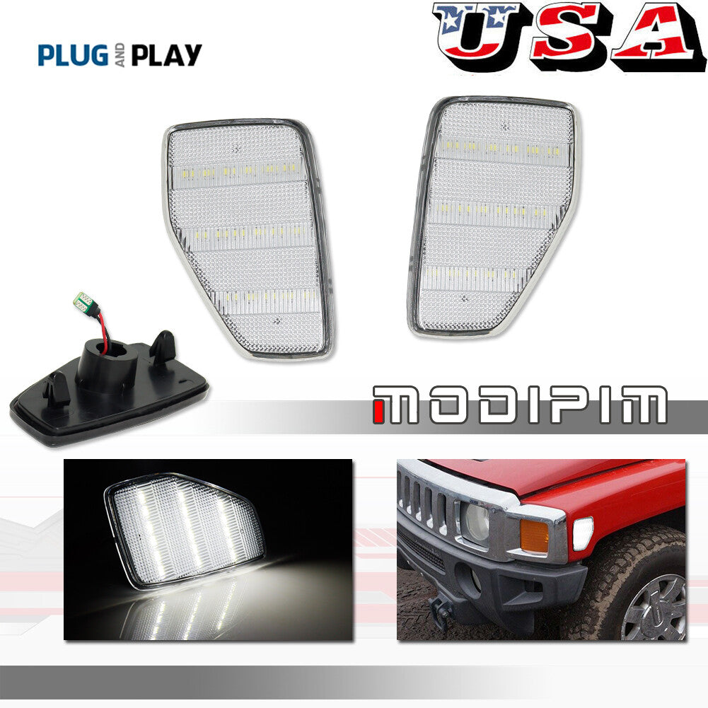 2-Pack Transparent White LED Front Wheel Fender Side Marker Lights for 2006-10 for HUMMER H3