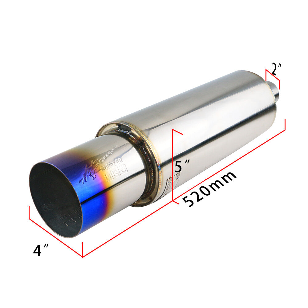 2 inlet 4 outlet Straight Flow Racing Exhaust Muffler Tip Body 5 520mm