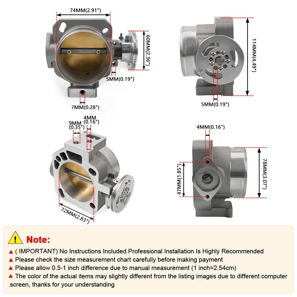 New Billet 72mm Throttle Body For K-Series K20 K24 PRB/PRC/RBC/RRC