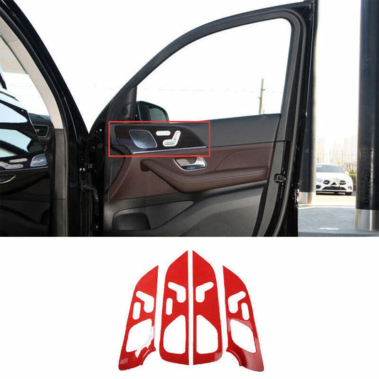 for Mercedes-Benz GLE 2020-23 Red Carbon Fiber Interior Door Panel Cover Trim 4P