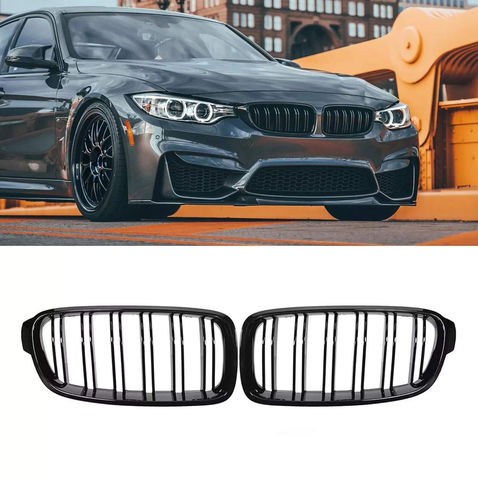 for BMW F30 F31 320i 328i 2012-2018 Front Kidney Grille Grill Cover Gloss Black