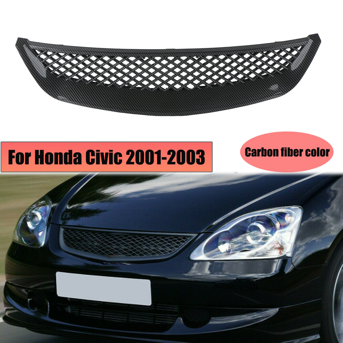 The front bumper cover with a mesh carbon fiber grille is suitable for the 2001-03 for Honda for Civic ES1 JDM.