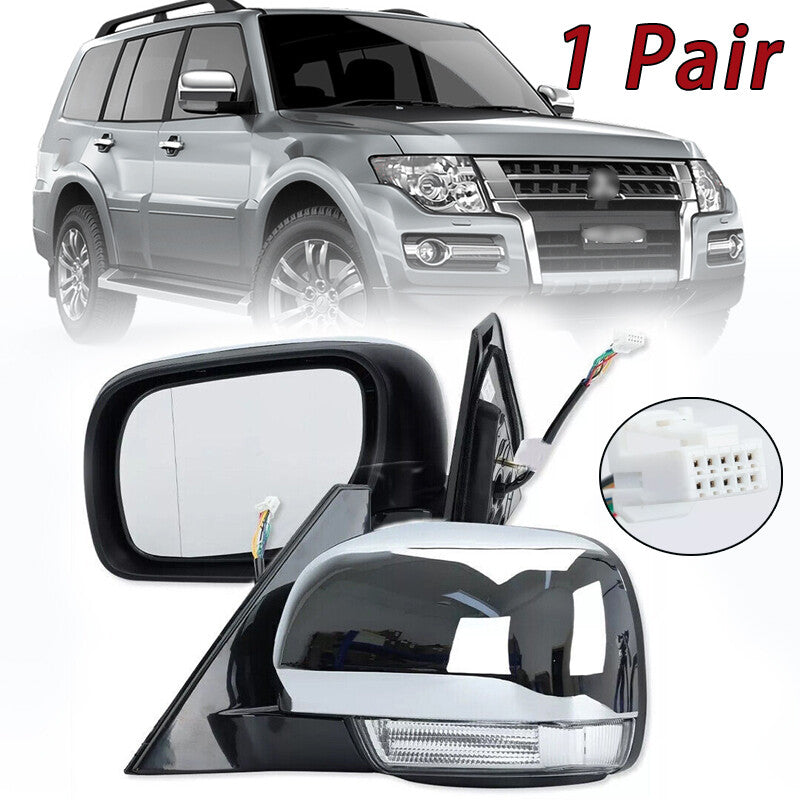 2Pcs Side Door Mirror W/Light Chrome for Mitsubishi Pajero Montero 2006-2021