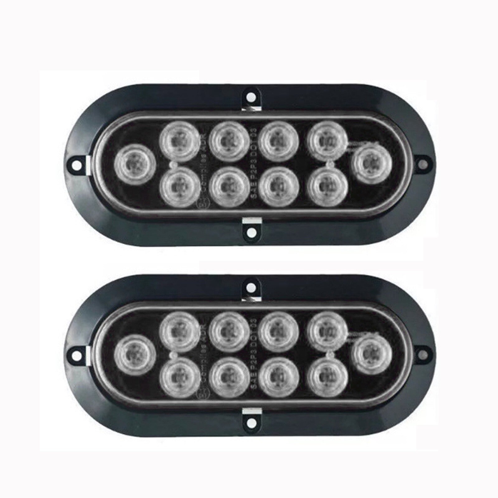 2 White 6 Oval LED Tail Lights Surface Mount Truck Trailer Backup Reverse AT
