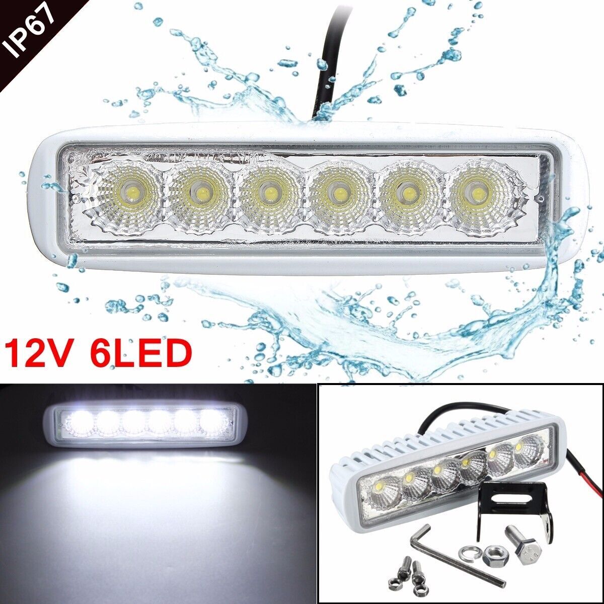 12V 6 LED Marine Spreader Deck/Mast Work Lights White For Boat Flood Light Bar