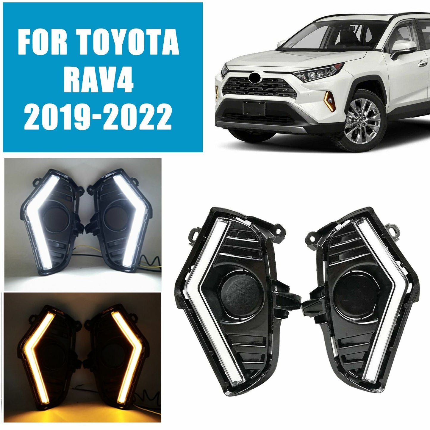 For 2019-2023 for Toyota RAV4 3 Colors Front LED Fog Lamp DRL Daytime Running Lights