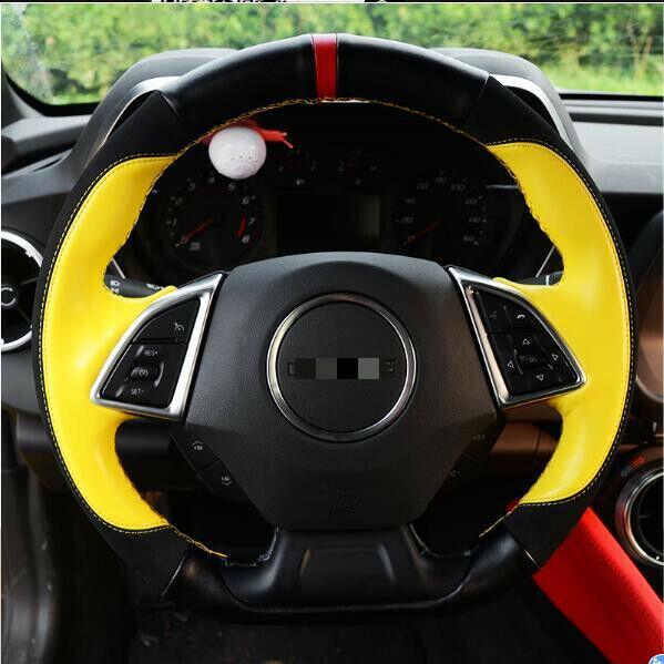Hand sewing Leather Steering Wheel Cover YELLOW for Chevrolet Camaro 2016-2020
