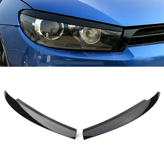Head Light Lamp Eyebrow Eyelid Cover Trim Glossy for VW Scirocco 2009-17 Black