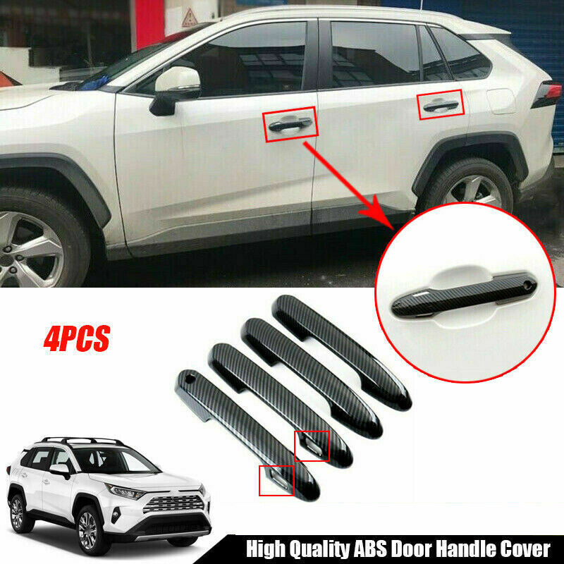 for Toyota RAV4 2019-2023 Carbon Textured Door Handles Cover Trim W/ for Smart Hole