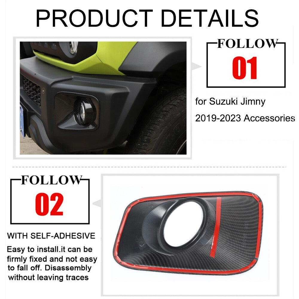 Carbon Fiber Front Fog Light Lamp Cover Trim Bezels for Suzuki for Jimny 2019-2023