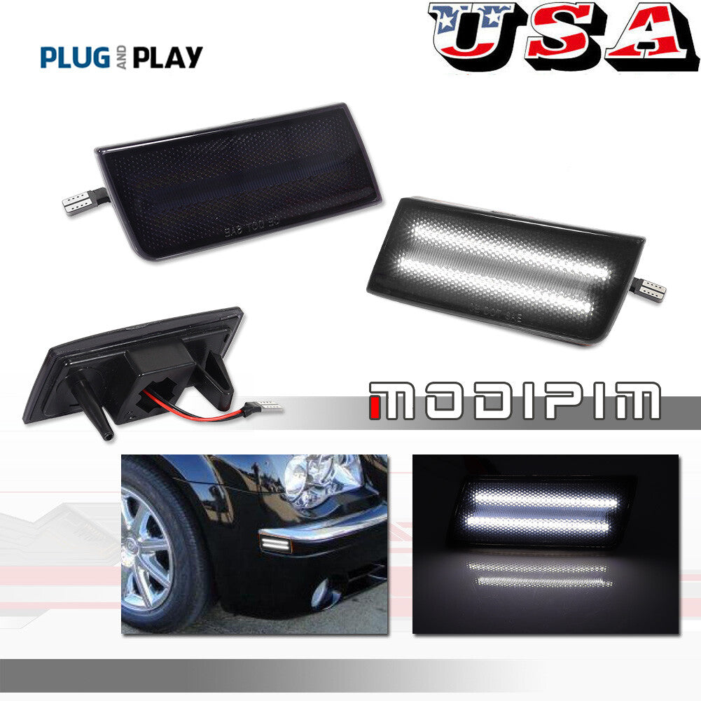 + R Smoked White LED Side Marker Lights and Mudguard Lights for 2005-2010 for Chrysler 300
